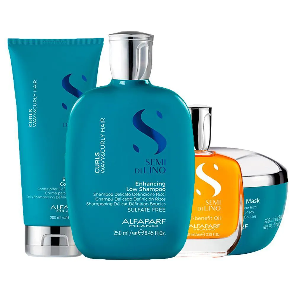 Kit Alfaparf Milano Professional Semi Di Lino Curls - Shampoo E Condicionador E Máscara E Óleo