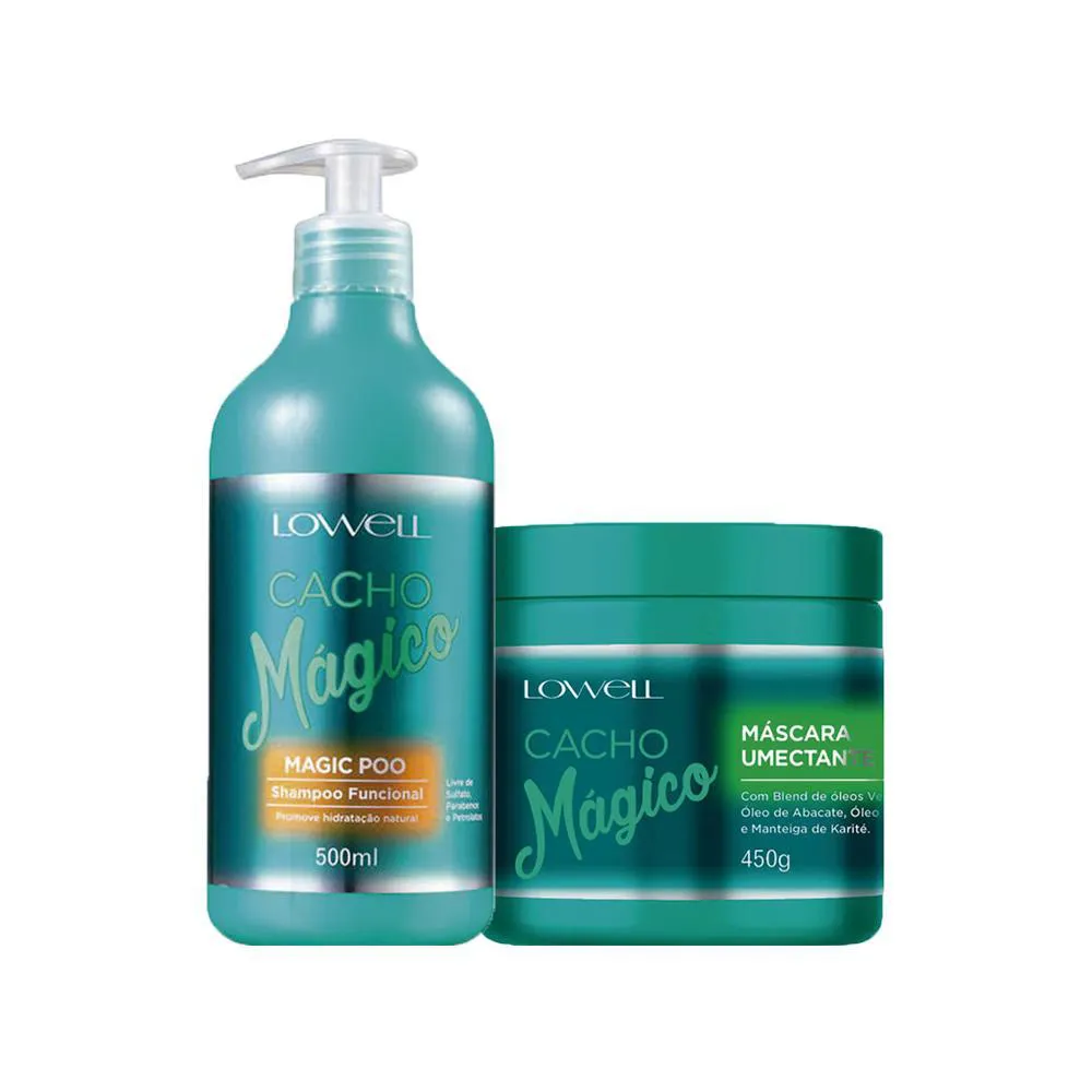 Kit Lowell Cacho Mágico Shampoo Magic Poo 500ml+ Máscara Umectante 450g