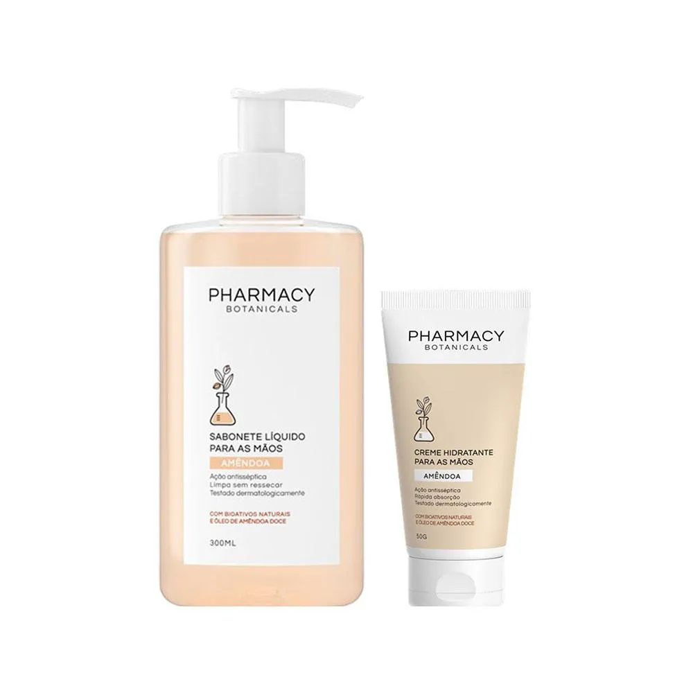 KIT PHARMACY BOTANICALS SABONETE LíQUIDO AMêNDOAS 300ML E CREME PARA AS MãOS AMêNDOAS 50G