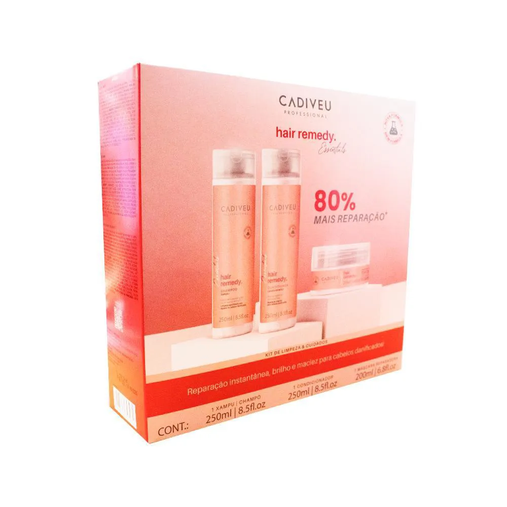 Kit Cadiveu Professional Hair Remedy Shampoo 250ml+ Condicionador 250ml+ Máscara de Cabelo Reparadora 200ml