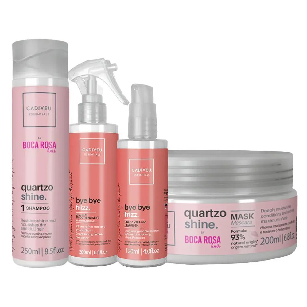 KIT CADIVEU ESSENTIALS QUARTZO SHINE E BYE BYE FRIZZ - SHAMPOO E MáSCARA E 2 LEAVE-IN
