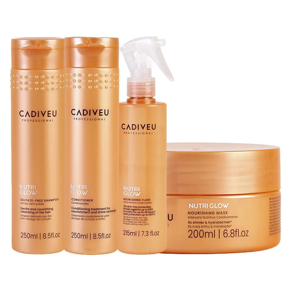 KIT CADIVEU NUTRI GLOW - SHAMPOO + CONDICIONADOR + MáSCARA DE NUTRIçãO + LEAVE-IN 215 ML