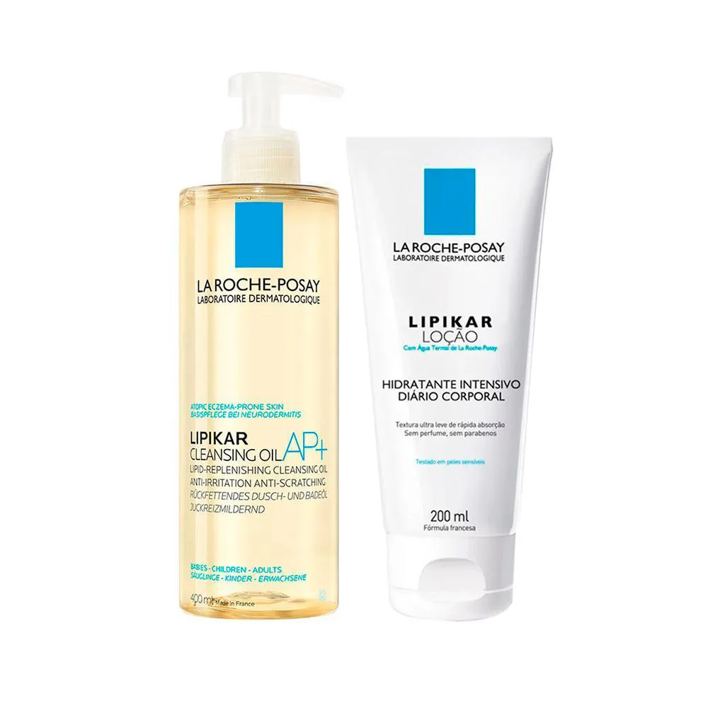 KIT CORPORAL LA ROCHE-POSAY LIPIKAR - ÓLEO DE LIMPEZA E LOçãO HIDRATANTE CORPORAL 200ML