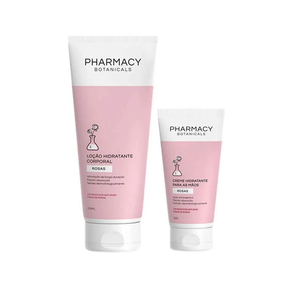 KIT PHARMACY BOTANICALS CREME PARA AS MãOS ROSAS 50G E LOçãO CORPORAL ROSAS 200ML