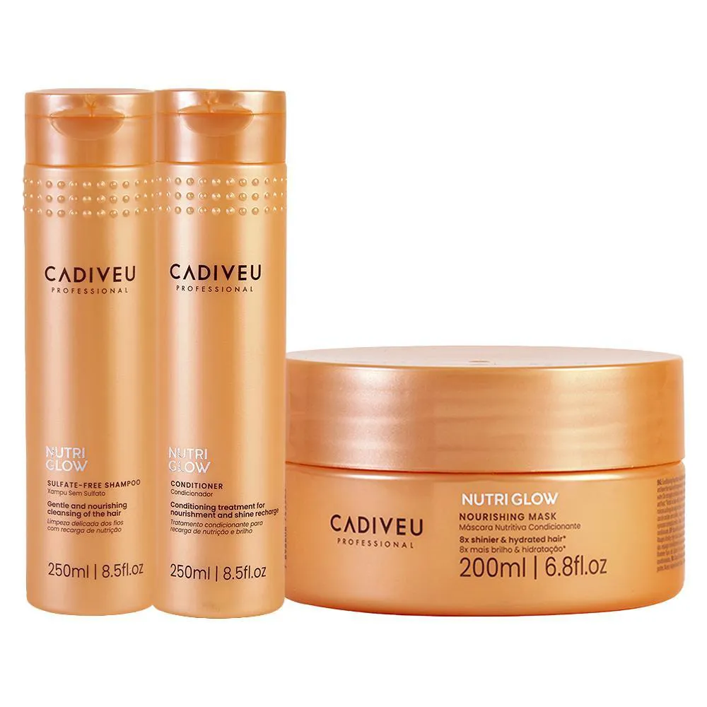KIT CADIVEU NUTRI GLOW - SHAMPOO  + CONDICIONADOR + MáSCARA DE NUTRIçãO 200 ML