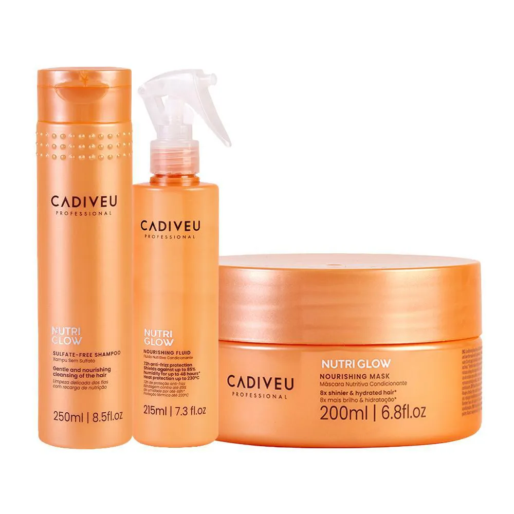 KIT TRATAMENTO 3 PASSOS CADIVEU PRO NUTRI GLOW - SHAMPOO E MáSCARA NUTRITIVA E BOOSTER MILAGROSO