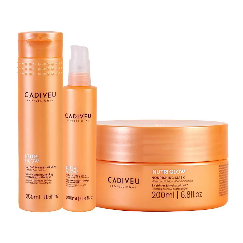 KIT CADIVEU PROFESSIONAL NUTRI GLOW TRATAMENTO 3 PASSOS NUTRIçãO INTENSA-BOOSTER E SHAMPOO E MáSCARA
