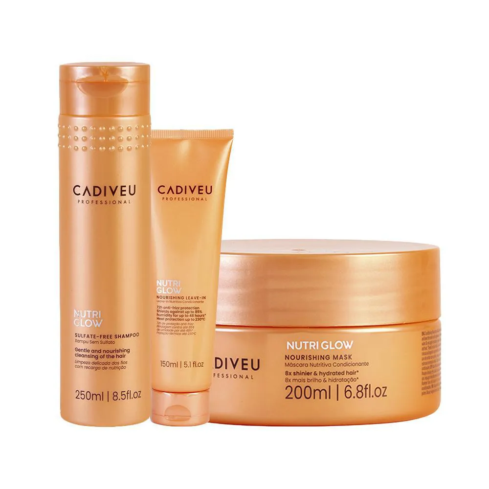 KIT CADIVEU NUTRI GLOW - SHAMPOO + MáSCARA DE NUTRIçãO + LEAVE-IN 150 ML