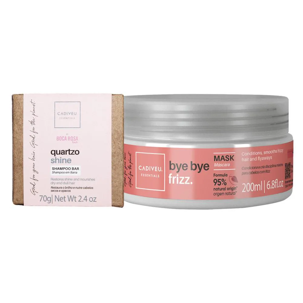KIT CADIVEU ESSENTIALS QUARTZO SHINE E BYE BYE FRIZZ - SHAMPOO EM BARRA E MáSCARA