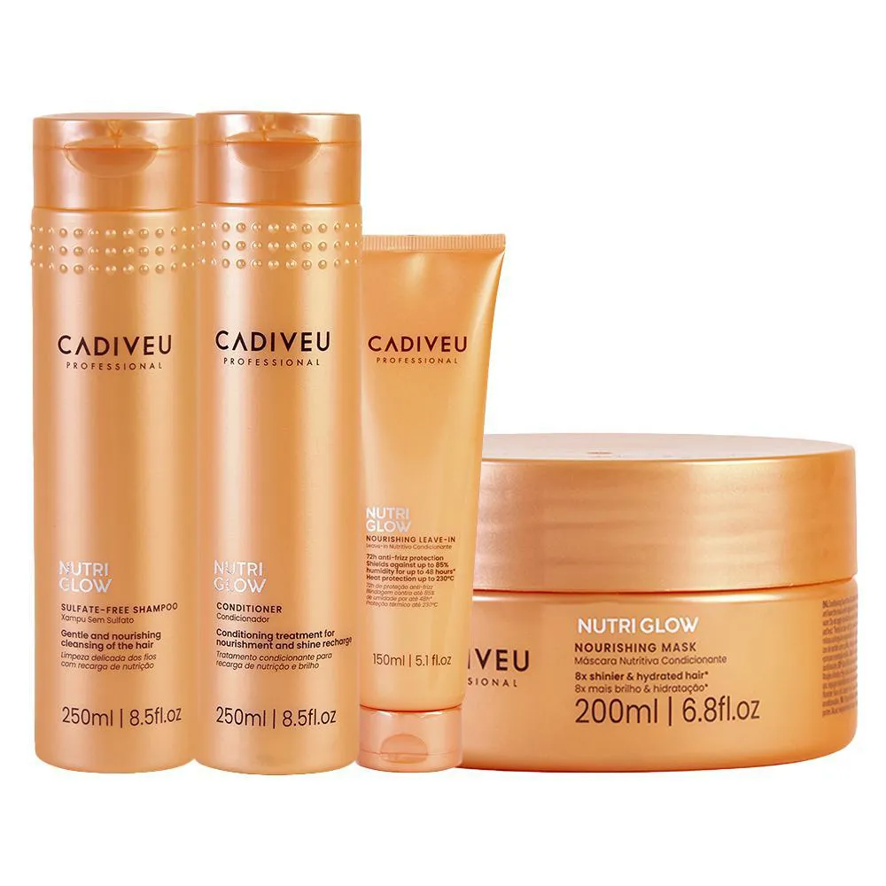 KIT CADIVEU NUTRI GLOW - SHAMPOO E CONDICIONADOR + MáSCARA DE NUTRIçãO + LEAVE-IN 150 ML