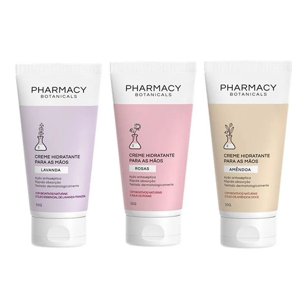 KIT PHARMACY BOTANICALS 3 CREMES PARA AS MãOS LAVANDA - ROSAS - AMêNDOAS 50G CADA