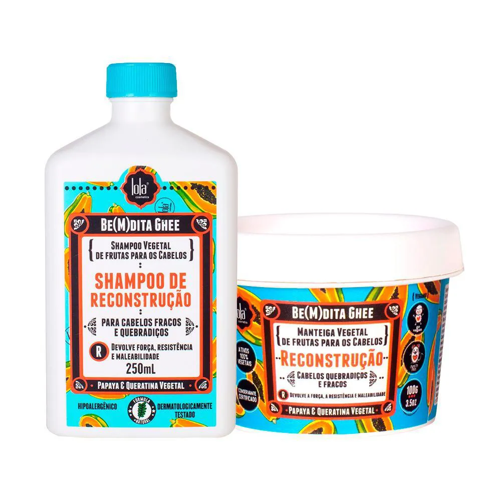 Kit Lola Cosmetics Be(m)dita Ghee Reconstrução Shampoo 250ml+ Máscara de Cabelo Manteiga Vegetal de Frutas 100g