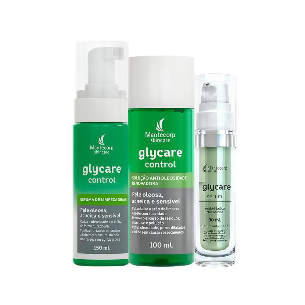 KIT FACIAL MANTECORP GLYCARE - ESPUMA DE LIMPEZA E SOLUçãO E SéRUM ANTI-IDADE 30ML