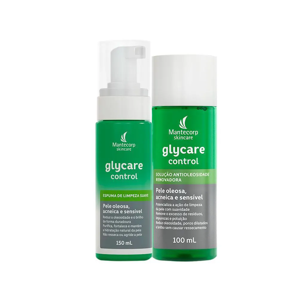 KIT FACIAL MANTECORP GLYCARE - ESPUMA DE LIMPEZA E SOLUçãO ANTIOLEOSIDADE 100ML