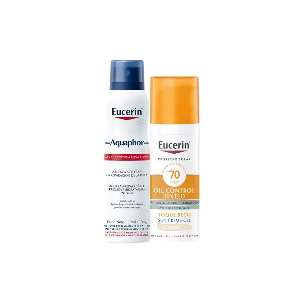 KIT EUCERIN OIL CONTROL - PROTETOR SOLAR CLARO FPS70 E SPRAY CORPORAL