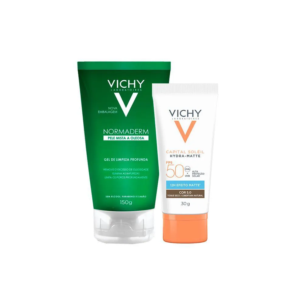 KIT VICHY FACIAL - GEL DE LIMPEZA PROFUNDA E PROTETOR SOLAR FACIAL FPS 50 COR 5.0