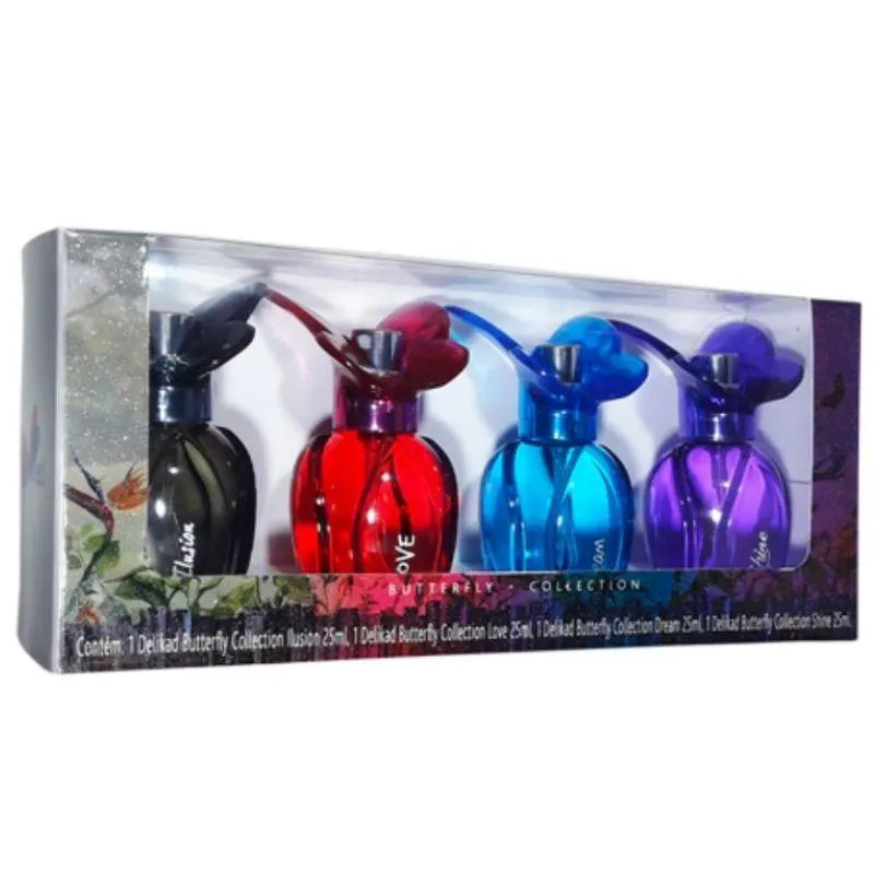 Kit Quarteto II Mini Butterfly Collection Delikad Deo Colônia Feminino Love 25ml + Shine 25ml + Dream 25ml + Ilusion 25ml