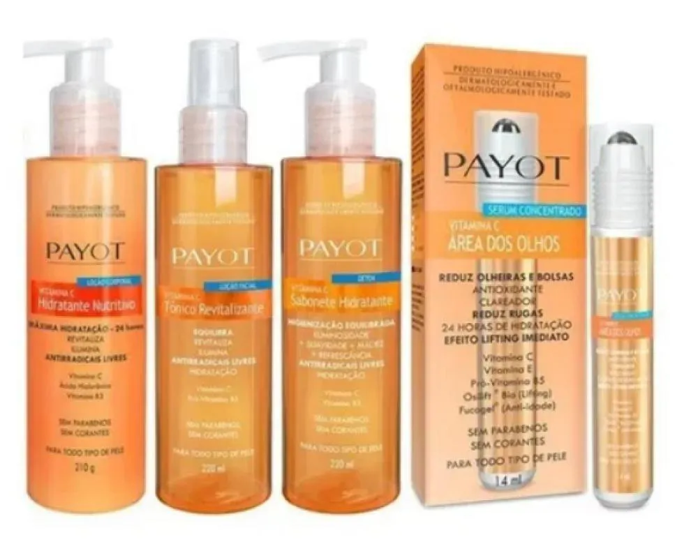 KIT PAYOT CUIDADO COM A PELE VITAMINA C – HIDRA 210G + SABONETE 220ML+ TÔNICO 220ML + SÉRUM 14ML - 4 PRODUTOS