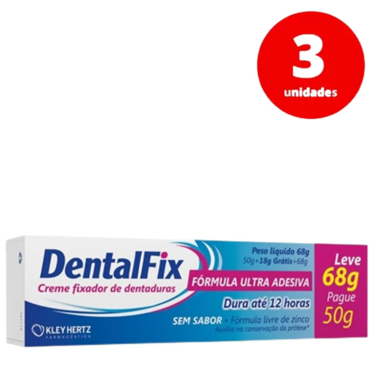 KIT C/3 DENTALFIX CREME FIXADOR SEM SABOR 68G