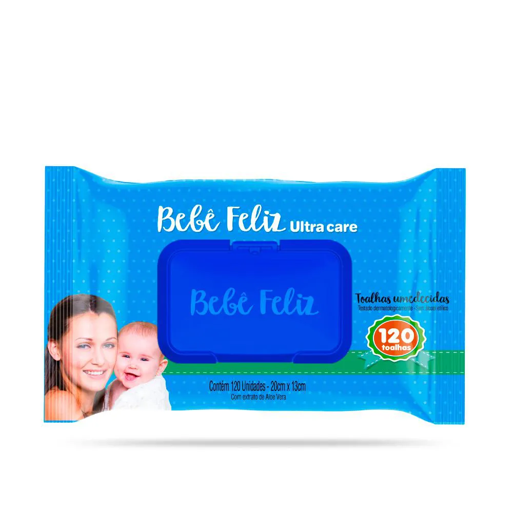 Lenço Umedecido Bebê Feliz Ultra Care Aloe Vera Sem Álcool 120 unidades