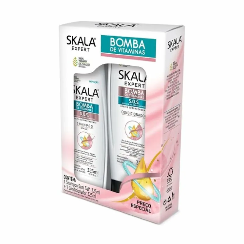 KIT SHAMPOO 325ML + CONDICIONADOR 325ML SKALA BOMBA DE VITAMINAS S.O.S