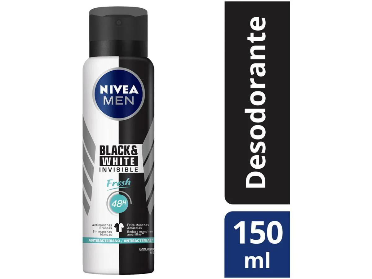 Desodorante Antitranspirante Aerosol Nivea Men Black & White Invisible Fresh 48h 150ml