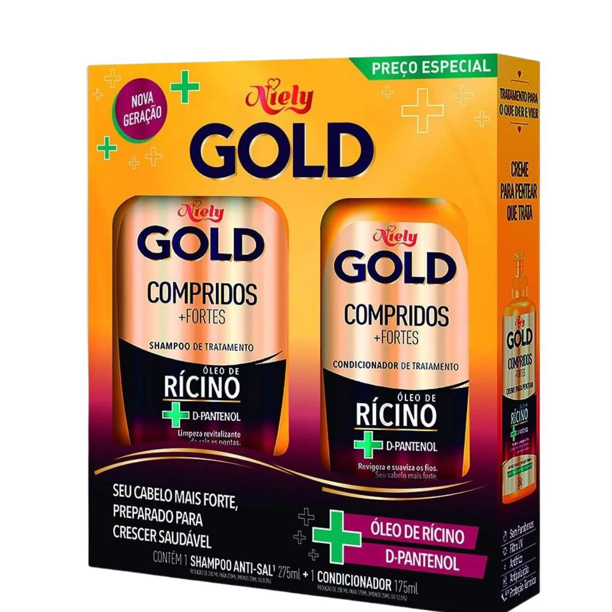 KIT NIELY GOLD SHAMPOO 300ML + CONDICIONADOR 200ML COMPRIDOS FORTES