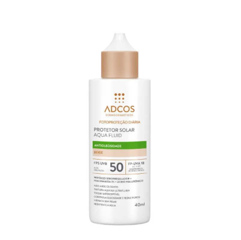 Protetor Solar Facial Adcos Fotoproteção Diária Aqua Fluid Fps50 Cor Beige 40ml 