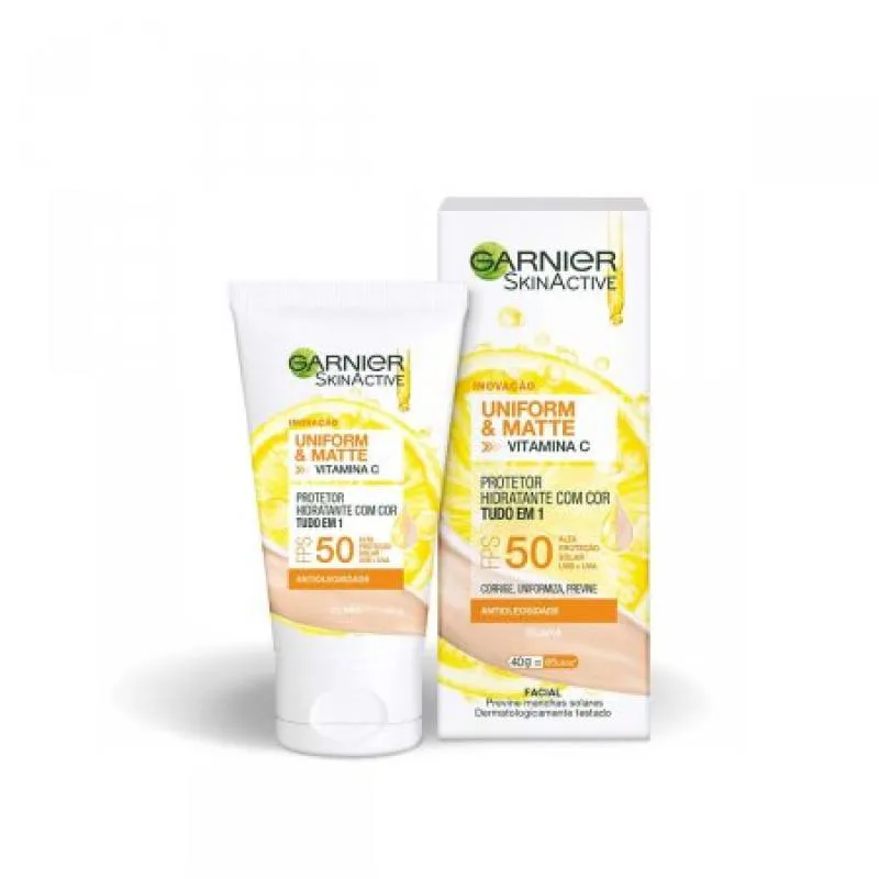 PROTETOR HIDRATANTE FACIAL GARNIER UNIFORM & MATTE VITAMINA C FPS 50 – CLARA