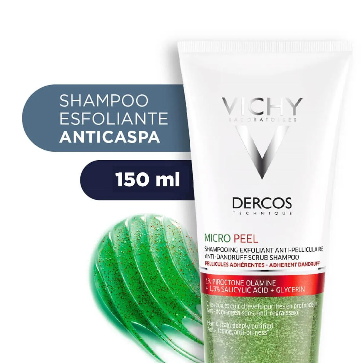 SHAMPOO ESFOLIANTE ANTICASPA COM ÁCIDO SALICÍLICO VICHY DERCOS MICROPEEL 150ML