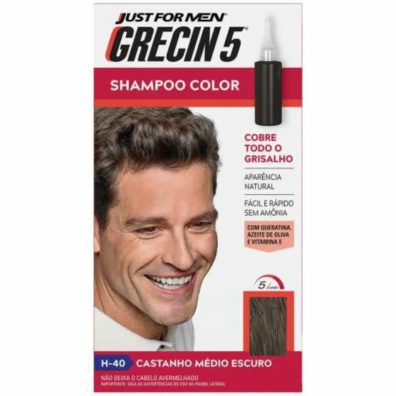 SHAMPOO COLOR GRECIN 5 TONALIZANTE MASCULINO CASTANHO MÉDIO ESCURO 1 UNIDADE