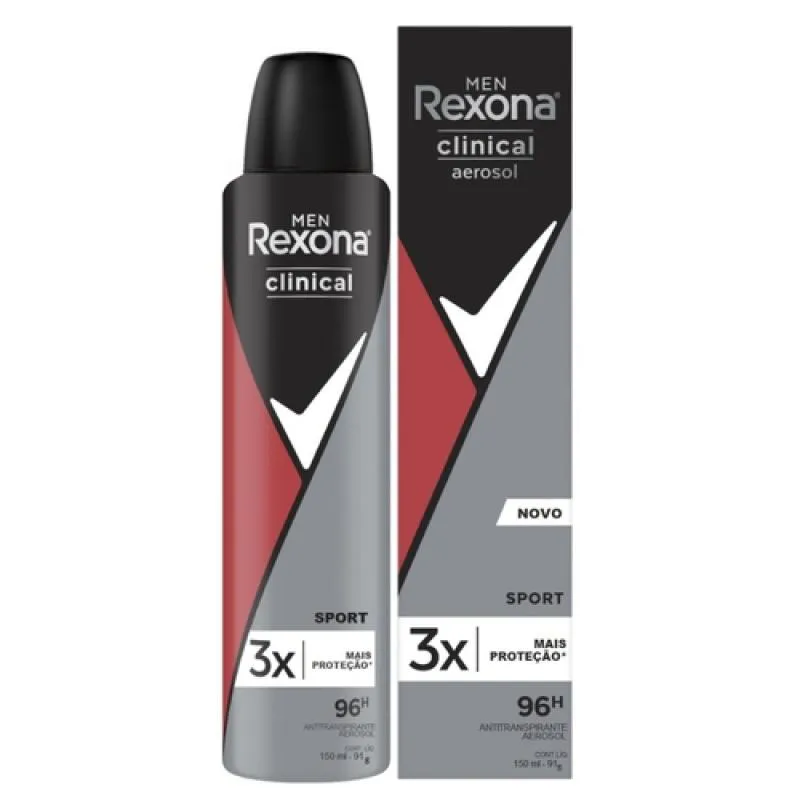 Desodorante Antitranspirante Aerosol Rexona Clinical Sport Masculino 96h 150ml