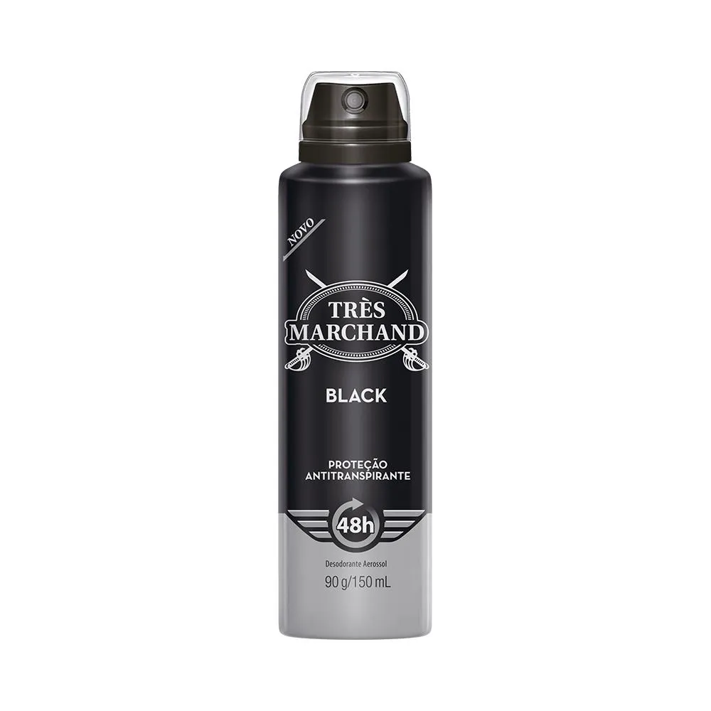 Desodorante Antitranspirante Aerosol Très Marchand Black Masculino 48h 150ml