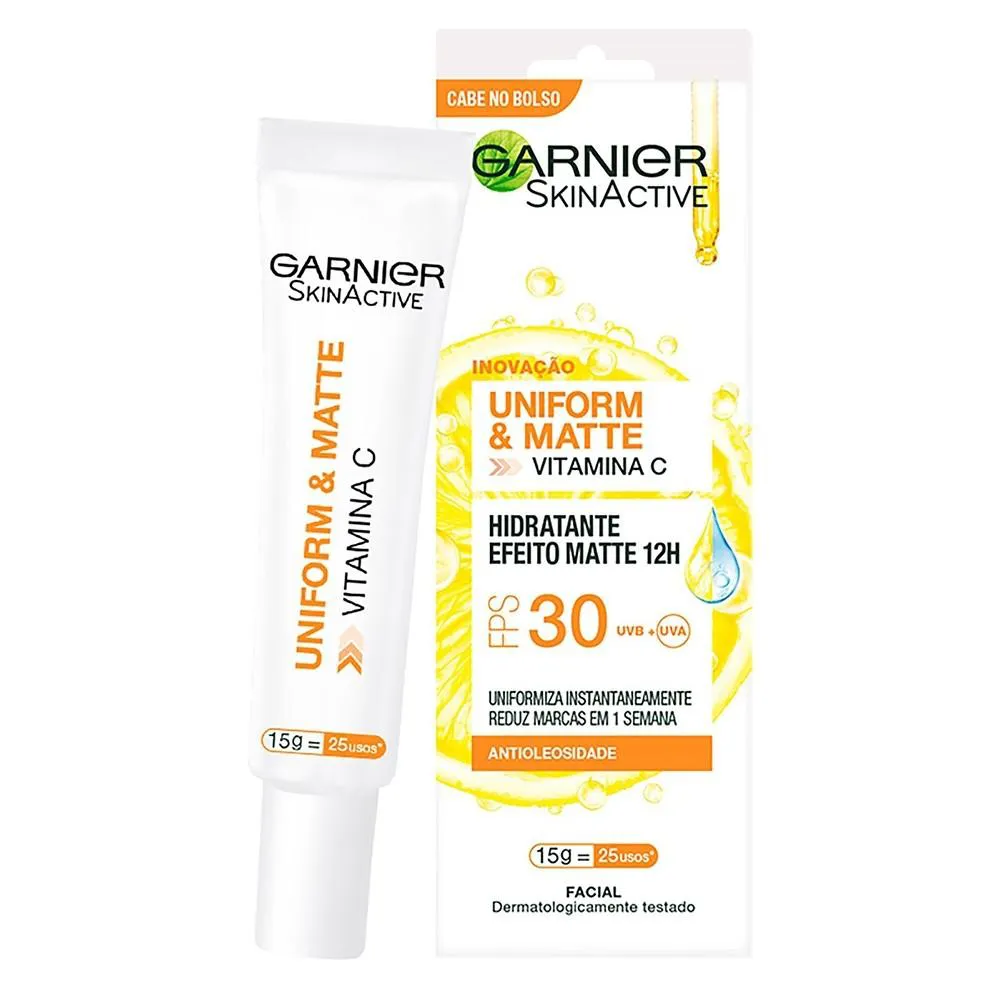 HIDRATANTE FACIAL GARNIER SKINACTIVE UNIFORM&MATTE VITAMINA C FPS 30 COM 15G