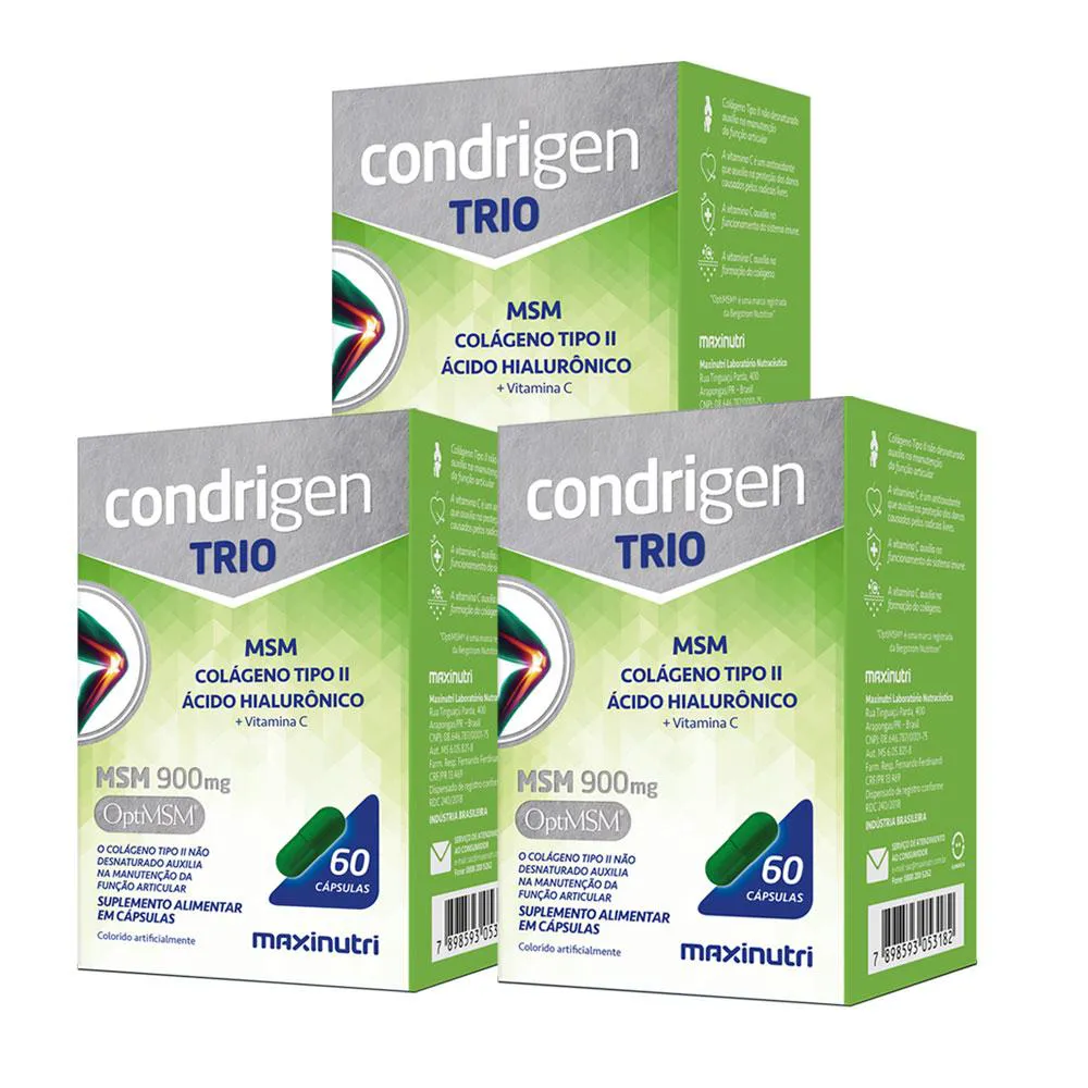 KIT 3 CONDRIGEN TRIO MSM COLáGENO TIPO 2 HA E VIT.C 60 CAPS