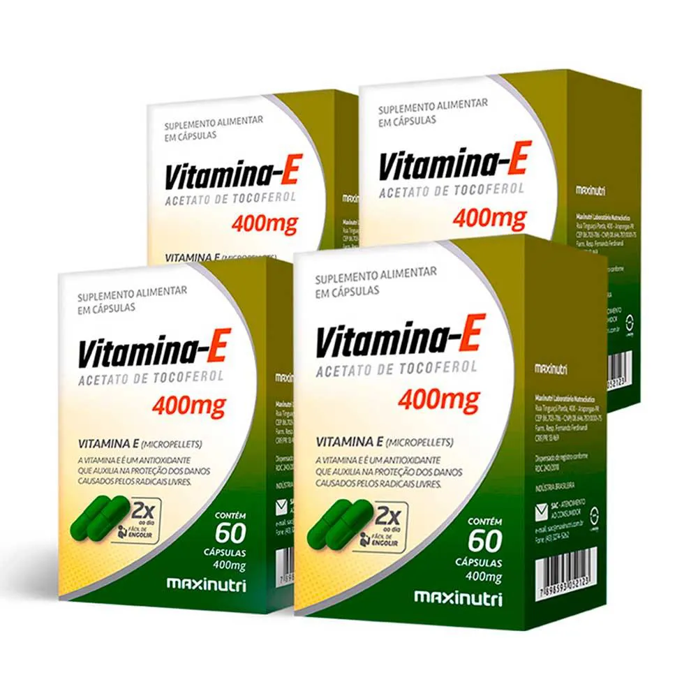 KIT 04 VITAMINA E ANTIOXIDANTE 400MG 60 CAPSULAS MAXINUTRI