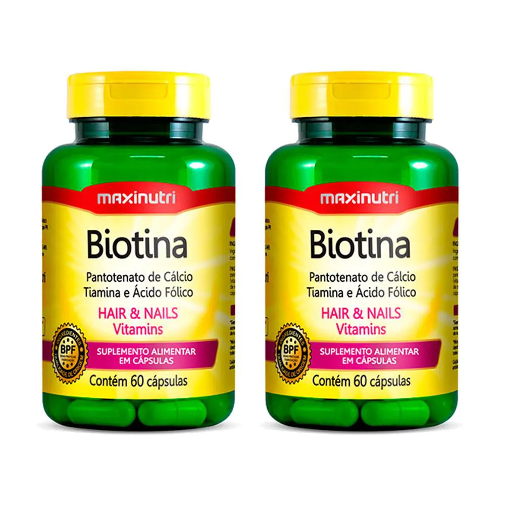 Kit Biotina Maxnutri Vitamina + Ácido Fólico Cabelos e Unhas 60 cápsulas 2 unidades