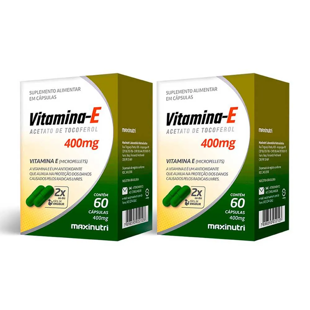 KIT 02 VITAMINA E ANTIOXIDANTE 400MG 60 CAPSULAS MAXINUTRI