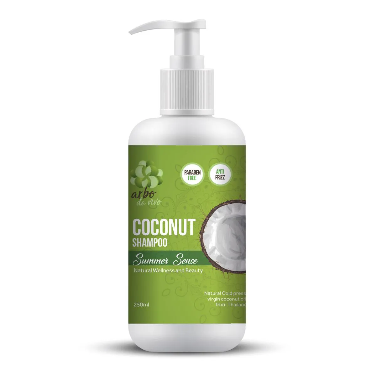 SHAMPOO NUTRITIVO LIMPEZA SUAVE, ANTI FRIZZ  ÓLEO DE COCO PREMIUM, ALOE VERA E GINSENG - VEGANO 250ML