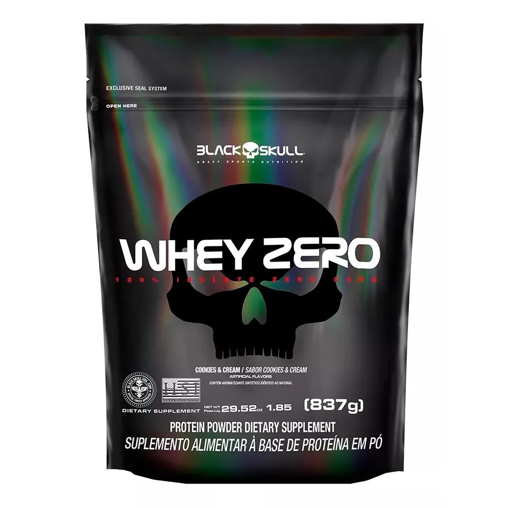 WHEY PROTEIN ISOLADO WHEY ZERO 837G POUCH COOKIES AND CREAM BLACK SKULL