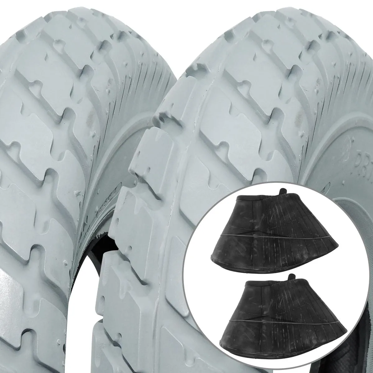 KIT 2 PNEUS CADEIRA DE RODAS MOTORIZADA PRIMO DUROTRAP 3.00-4 E 2 CâMARAS CINZA/PRETO