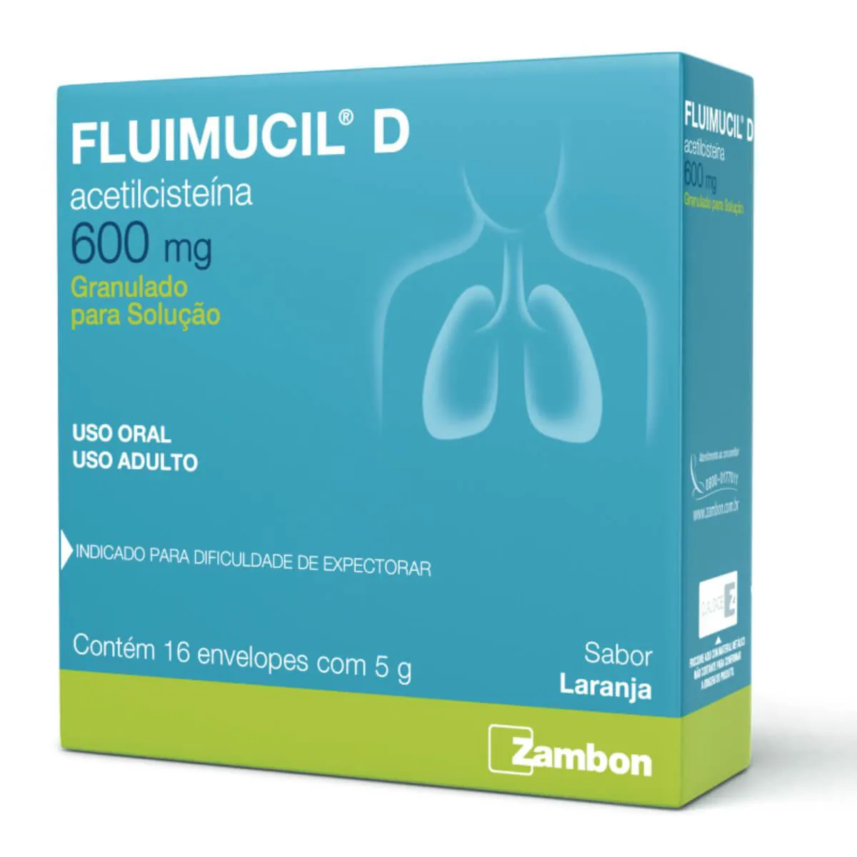 Fluimucil D Acetilcisteína 600mg Granulado Sabor Laranja 16 envelopes de 5g cada