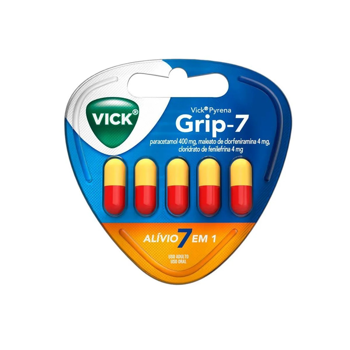 Vick Pyrena Grip-7 Paracetamol 400mg + Cloridrato Fenillefrina 4mg + Maleato de Clorfeniramina 4mg 5 cápsulas