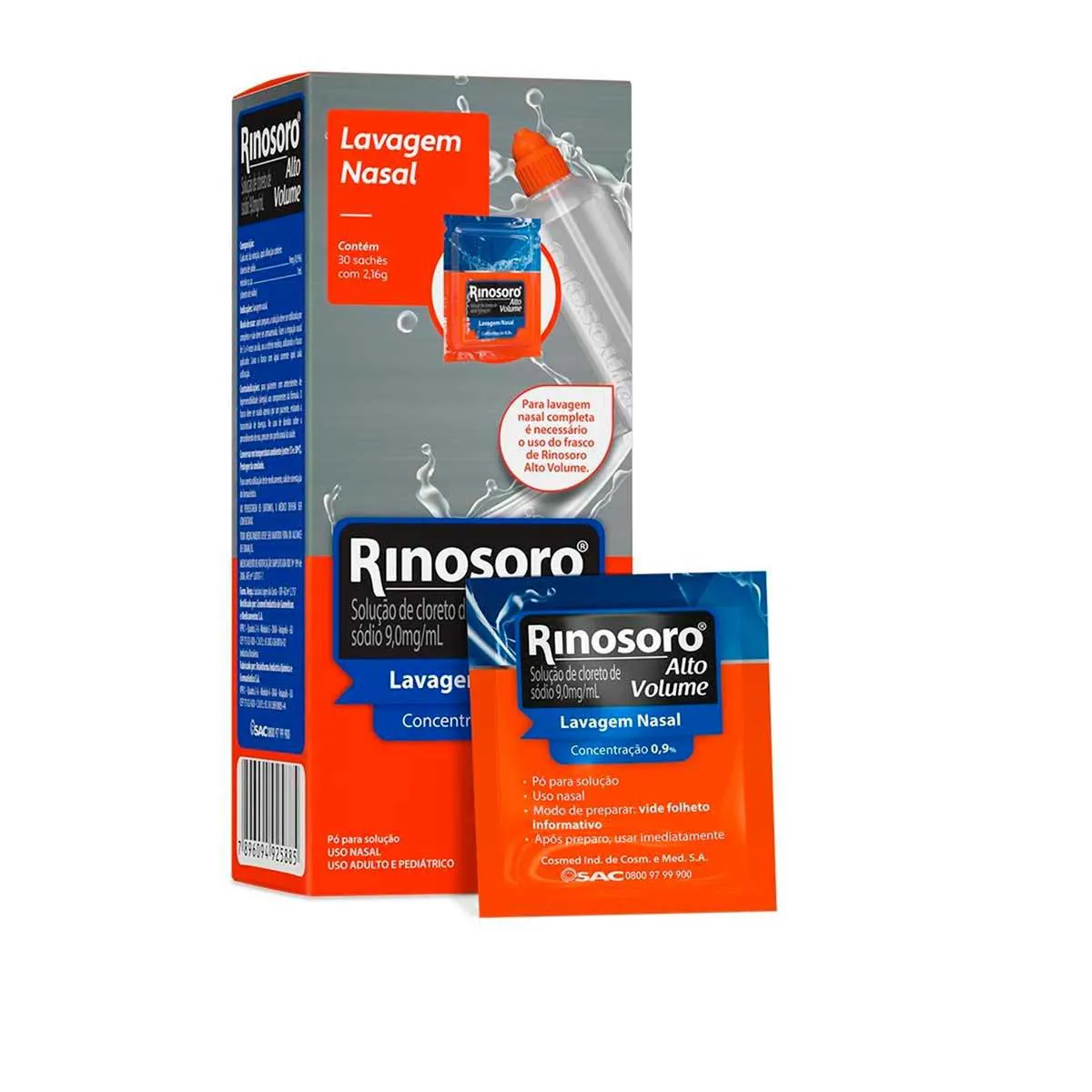 Rinosoro Alto Volume 9,0mg/ml Descongestionante Spray 30 Sachês