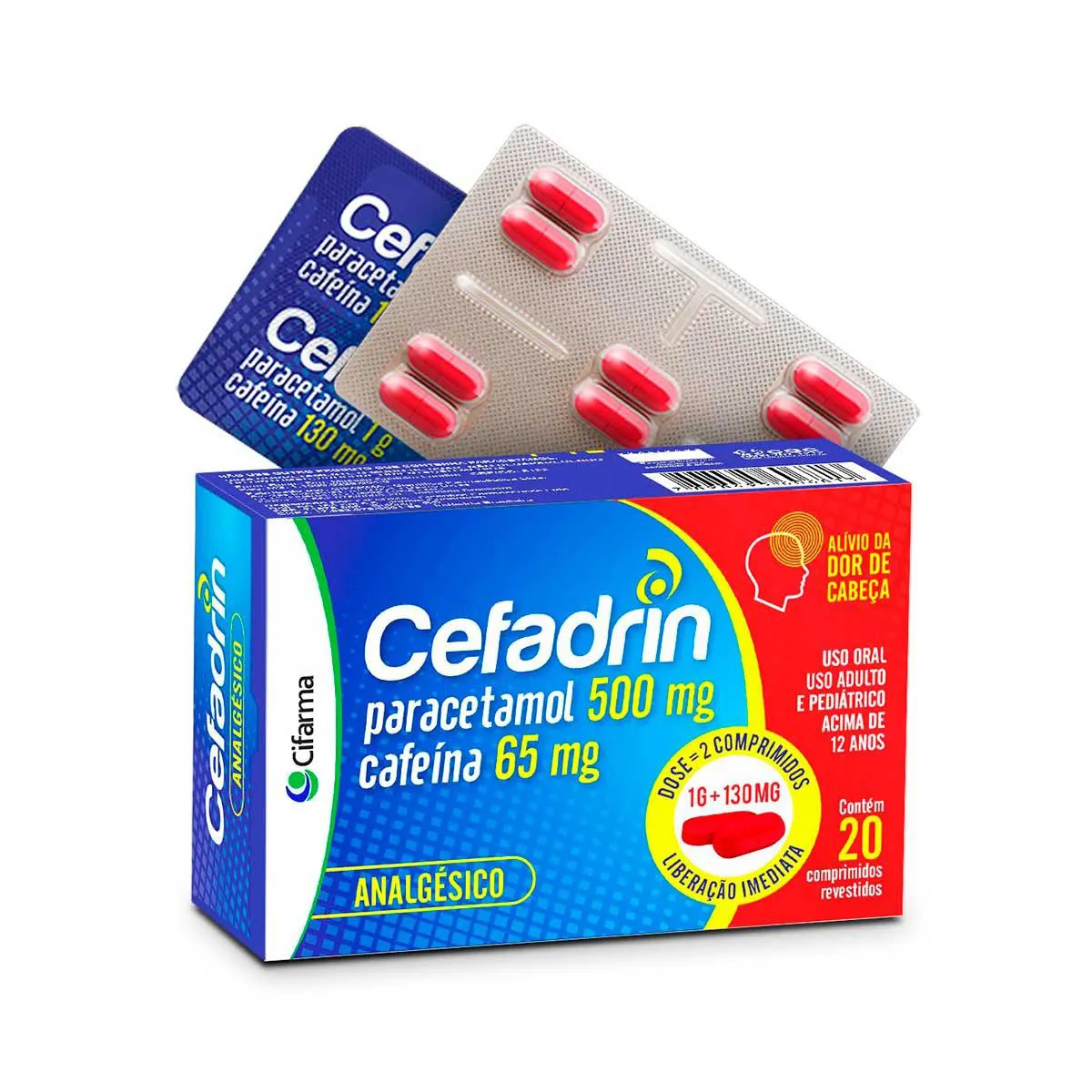 Cefadrin Paracetamol 500mg + Cafeína 65mg 20 comprimidos