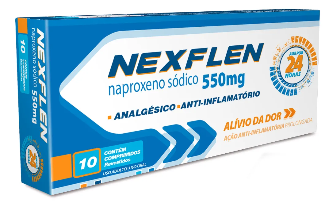 Nexflen 550mg - Naproxeno Sódico - 10 comprimidos