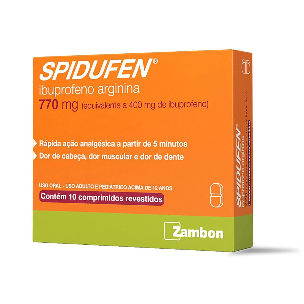 Spidufen 770mg Ibuprofeno 400mg+ Arginina 370mg 10 Comprimidos Revestidos