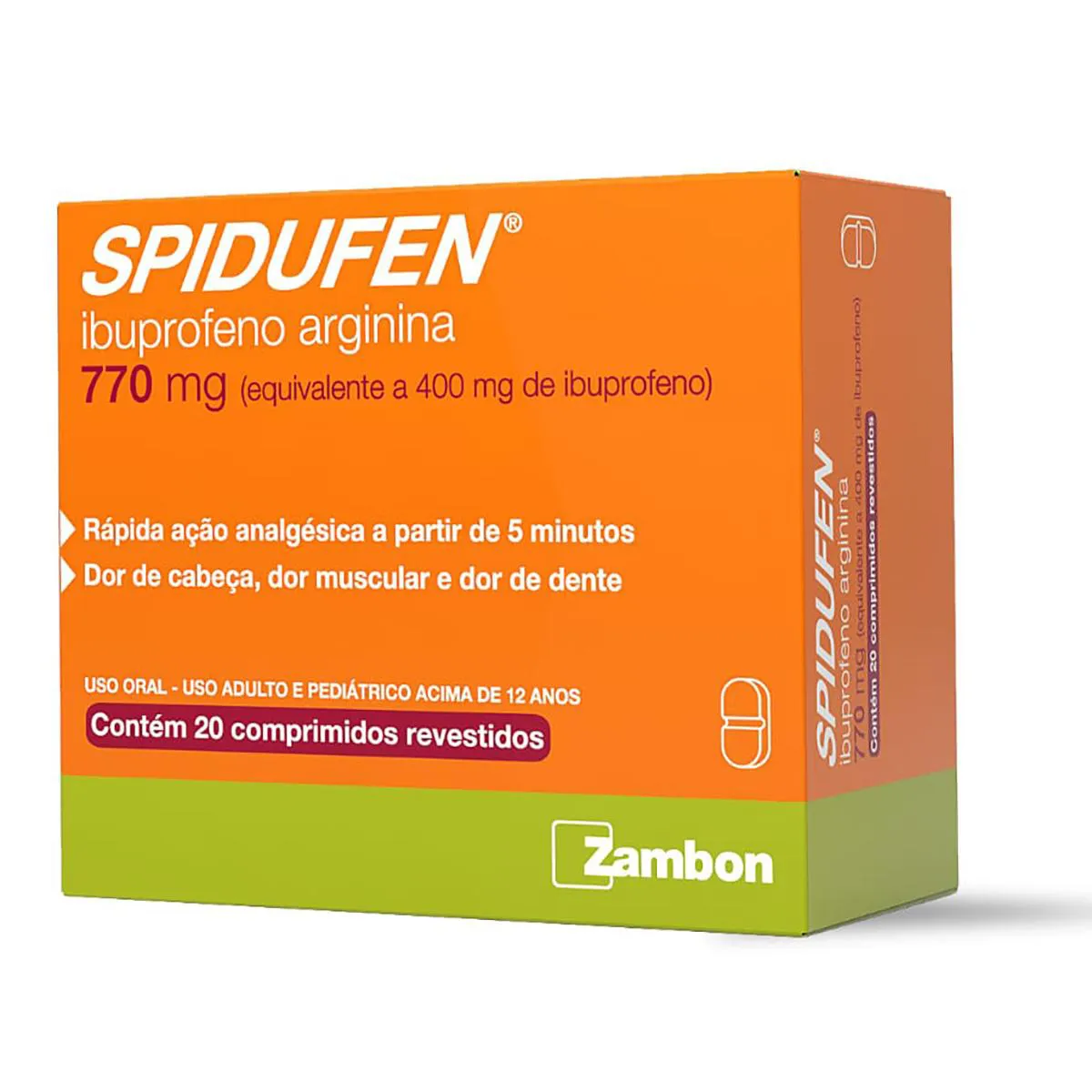 Spidufen 770mg Ibuprofeno 400mg+ Arginina 370mg 20 Comprimidos Revestidos