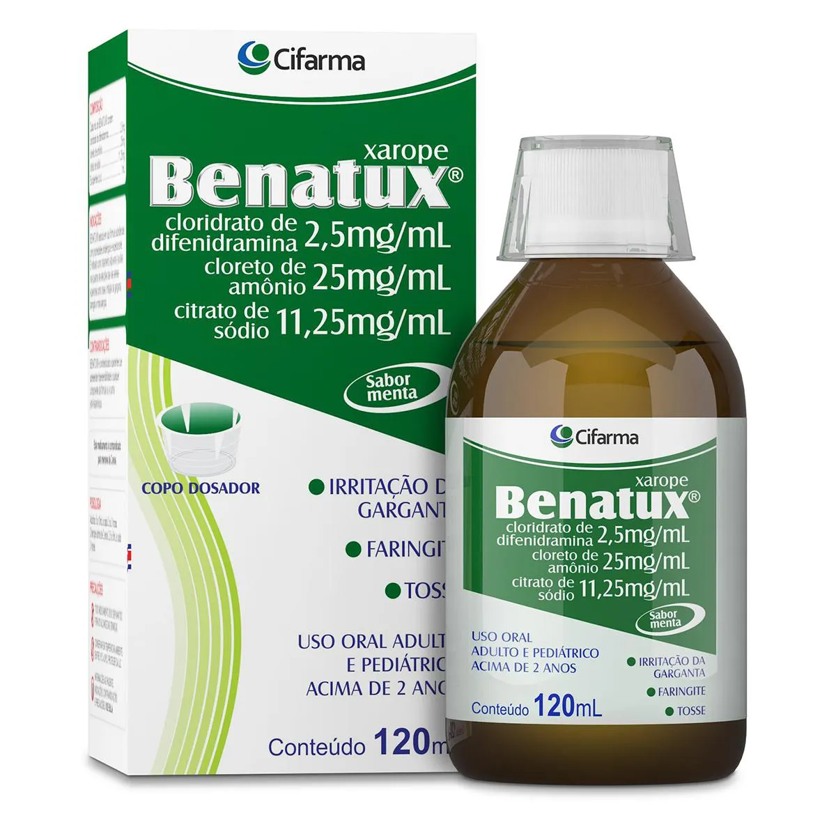 Benatux Cloridrato de Difenidramina 2,5 mg/ml + Cloreto de Amônio 25 mg/ml + Citrato de Sódio 11,25 mg/ml Xarope 120ml