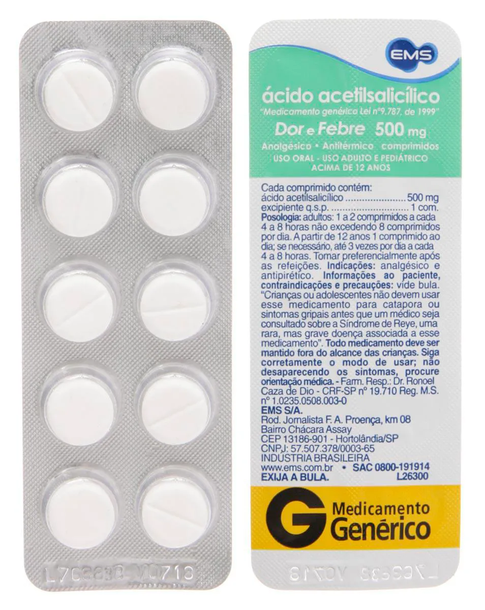 Ácido Acetilsalicílico 500mg 10 comprimidos EMS Genérico